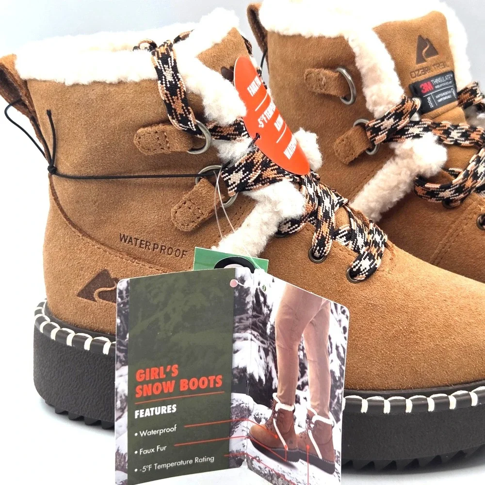 OZARK TRAIL LITTLE GIRLS‎ SUEDE SNOW BOOTS, SZ 1, 3M THINSULATE, WATERPROOF NWT
